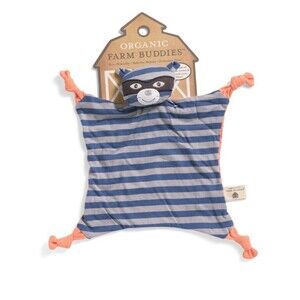 Apple Park Organic Farm Buddies ROBBIE RACCOON Plush Baby Lovey Blue Gray Stripe